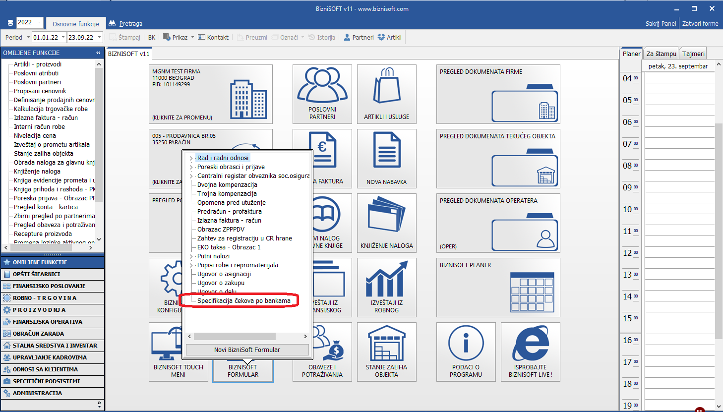 BizniSoft Formulari - Specifikacija čekova po bankama