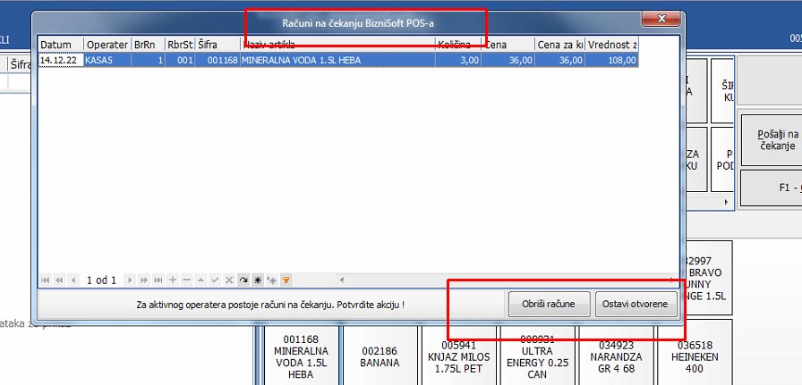 Računi na čekanju BizniSOft POS-a
