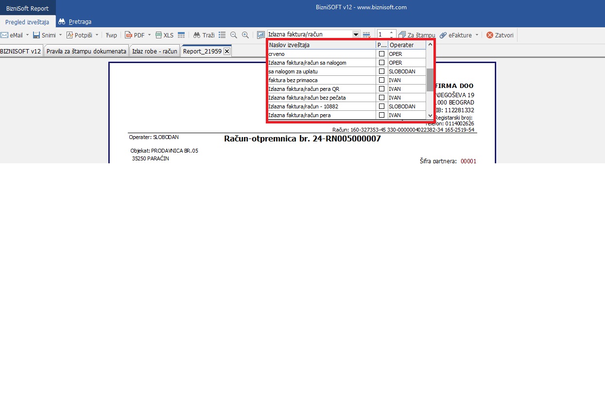 BizniSoft Report - Naslov izveštaja